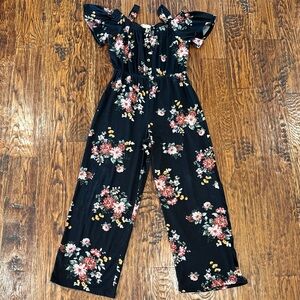 Floral Black Kids Jumpsuit